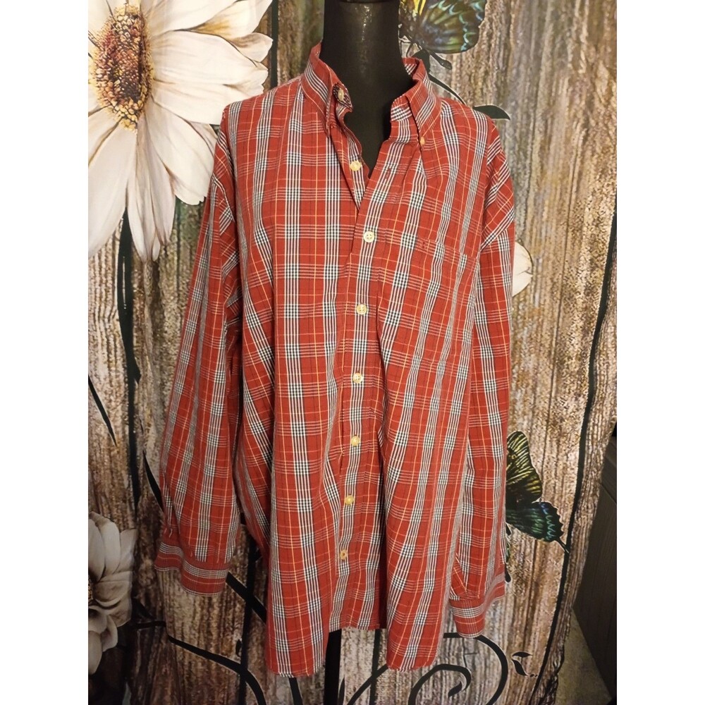 men's Izod red multi-color plaid long-sleeve button-down shirt